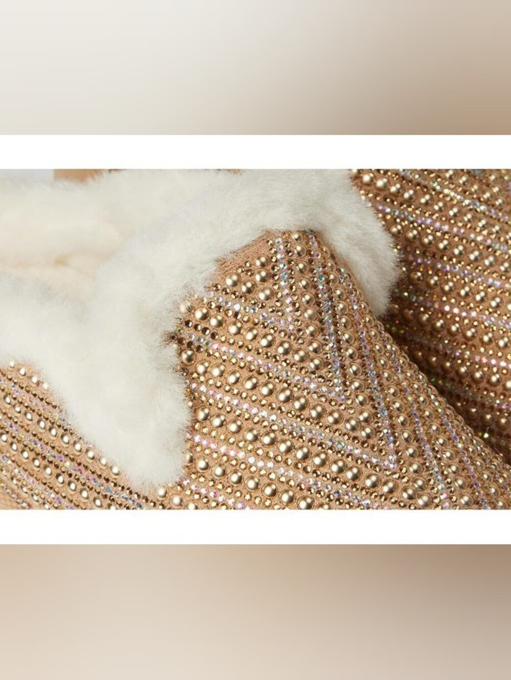Platform Chevron Embellished Gold Slip-On And Plush-Lined Shoes/Slippers - Picture 5 of 5